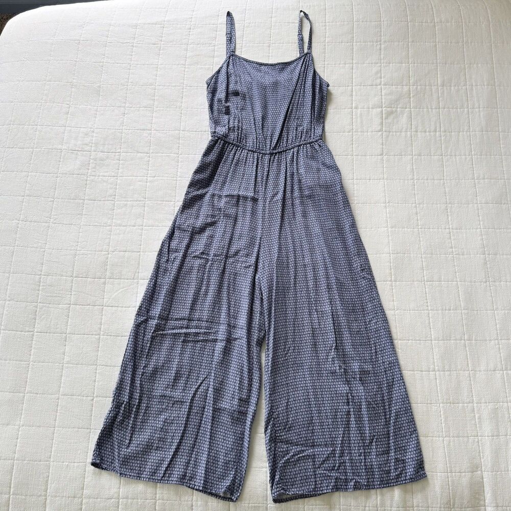 GAP Blue Geometric Print Wide Leg Jumpsuit Womens Size Small Spaghetti Strap